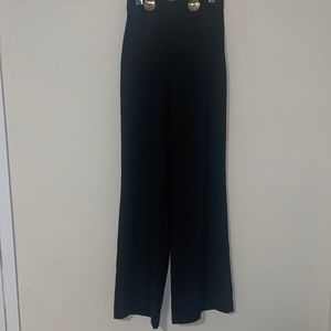 Wide Leg Black Dress Pants With Gold Buttons